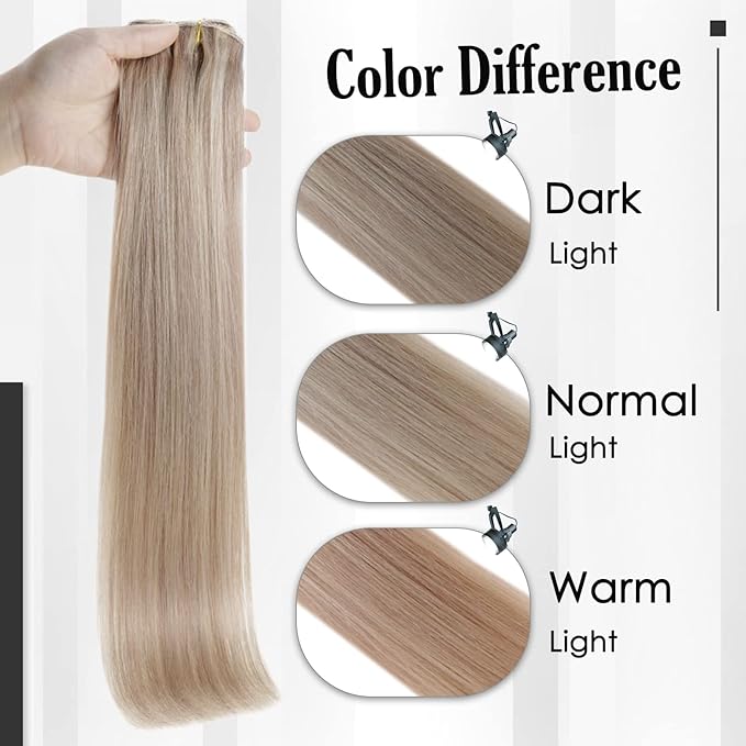 Full Shine Ash Blonde Hair Extensions 3 Pcs 60 G Highlight Ash Blonde Human Hair Clip in Extensions 12 Inch Clip in Human Hair Extensions for Highlights