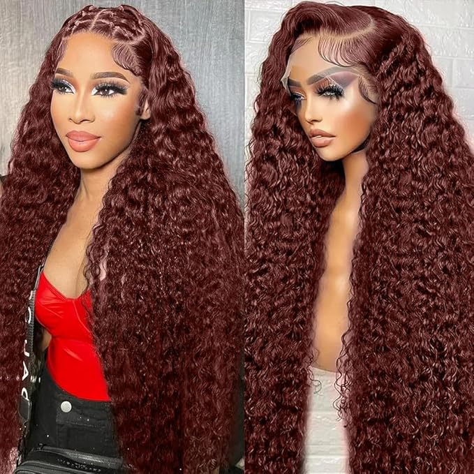 24 Inch 99J Burgundy Deep Wave Lace Front Wigs Human Hair 200% Density 13x6 Lace Front Wigs Human Hair Glueless HD Lace Frontal Wigs for Women