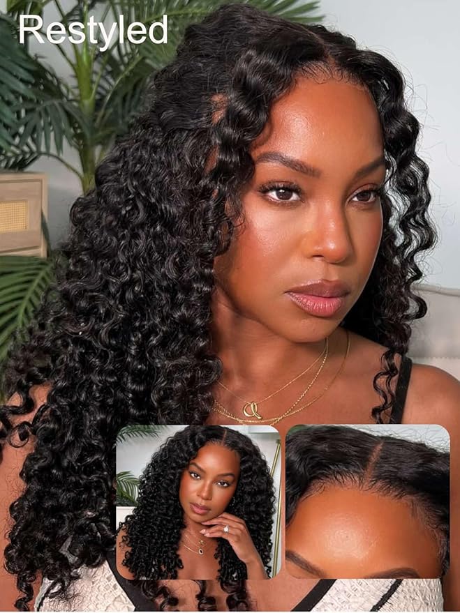 YIROO Burmese Bye Bye Knots Curly Wig Human Hair with Finger Coil Ends,Glueless Wig Human Hair Pre Plucked Pre Cut 7x5 Lace Front Wig Pre Bleached Wear and Go Beginner Friendly 150% Density 26Inch