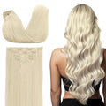 DOORES Clip in Human Hair Extensions, 70g 5pcs 20 Inch Platinum Blonde, Hair Extensions Real Human Hair Clip in Extensions Long Straight Hair for Women
