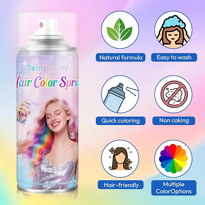 Grey Temporary Hair Color Spray - Washable & Non-Sticky Hair Dye for Halloween, Cosplay, Parties-Safe for Kids, Women & Men - Quick-Drying & Easy to Wash Out(120ml)