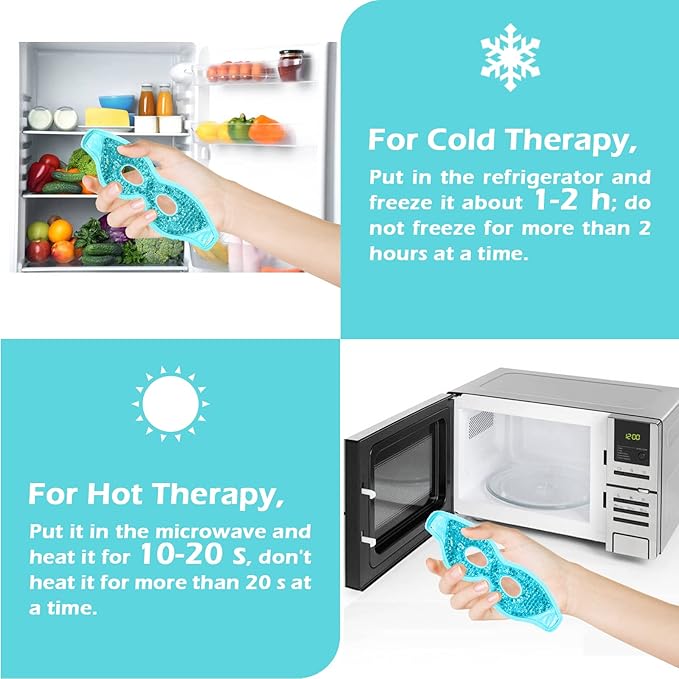 Permotary 2PCS Gel Eye Mask Reusable Hot Cold Compress Pack Eye Therapy,Therapeutic Gel Eye Spa Pad for Puffiness/Dark Circles/Eye Bags/Dry Eyes/Headaches/Migraines/Stress Relief-Green&Blue