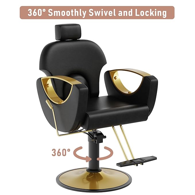 Barber Salon Chair for Hair Stylist, Height Adjustable Hydraulic Hair Reclining Salon Chairs, 360 Degrees Rotation, Multi-Function Shampoo Chair for Barbershop (Modern Black)