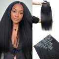 Kinky Straight Clip in Hair Extensions Real Human Hair 2 Pack 240g Seamless Clip in Hair Extensions for Women Full Max with 16Pcs PU Skin Weft 18inch Natural Black