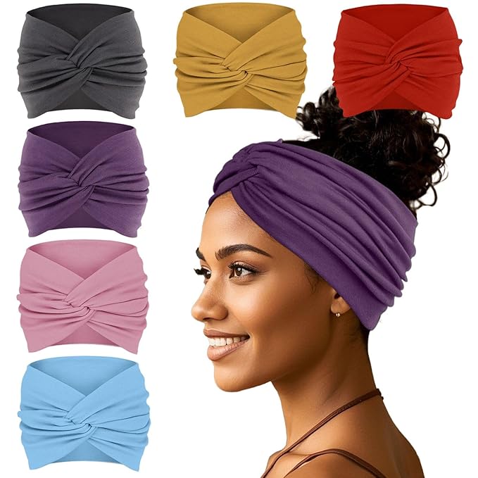 Wide Headbands For Women Extra Large Headband Twisted Knot Head Bands For Women's Hair Band Scarf Turban Accessories 6 Pack