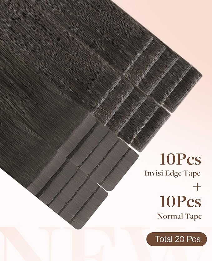 GOO GOO Invisi Edge Tape in Hair Extensions Human Hair, 1C Mocha Brown10pcs injected with 10pcs classical tape ins, 16inch 50g, Virgin Remy Hair, Natural Look