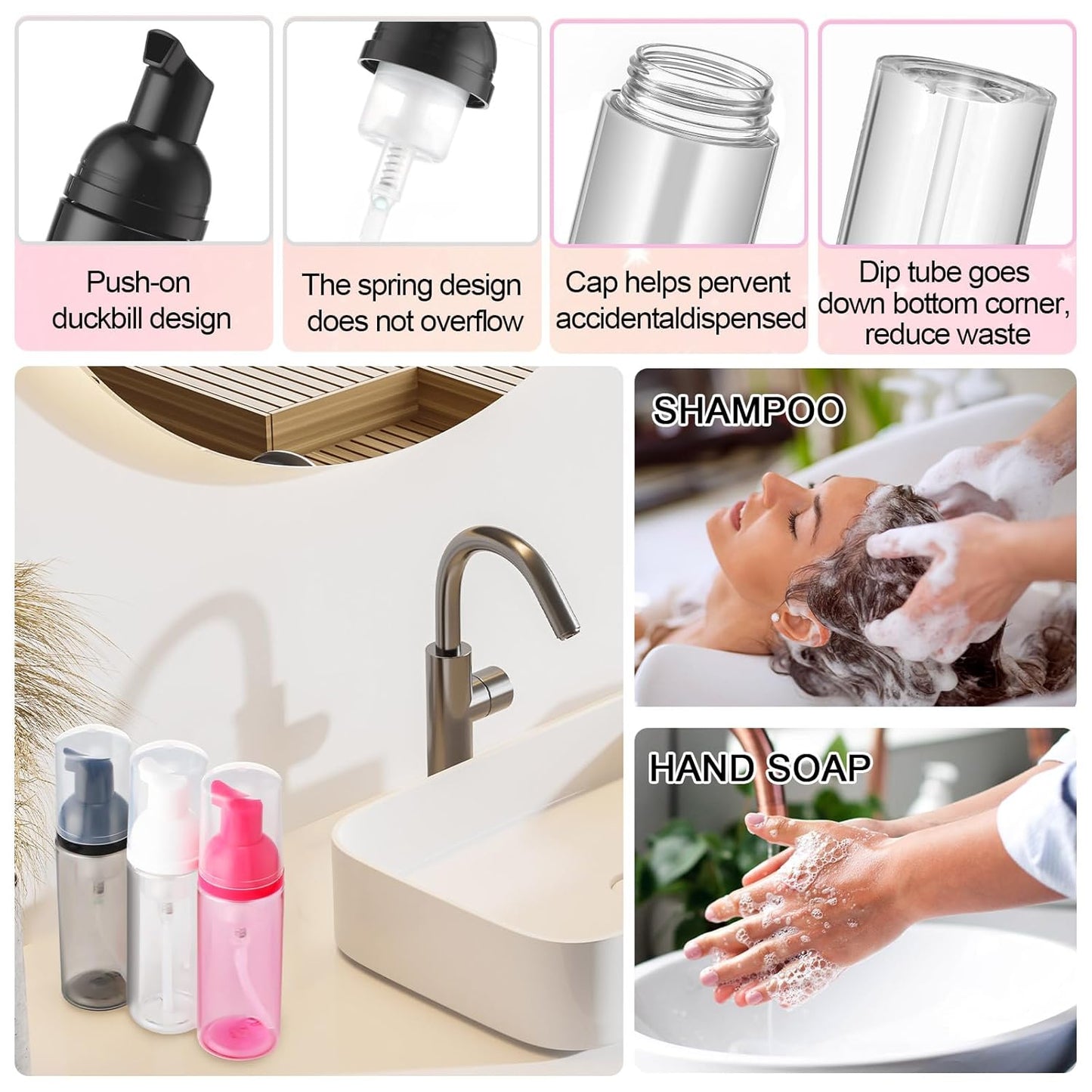 Zhehao 80 Pcs Lash Shampoo Bottle Brushes Kit 20 Foam Pump Dispensers 20 Lash Shampoo Brushes 20 Eyelash Aftercare Bag 20 Cleaning Pipes, Eyelash Extension Supplies(Colorful)