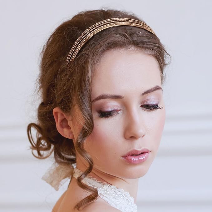 3pcs Multi Layers Metal Headbands, Gold Sparkly Thin Layer HeadBands for Women, Elegant Layered Hair Bands Accessories for Party Wedding Home Outside