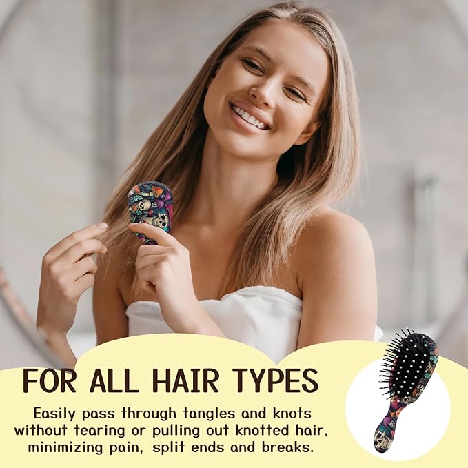 Mini Hair Brush,Cute Detangling Travel Hair Brush,Soft Bristles for Effortless Tangle Removal,Detangler Hairbrush for Women Men Boys Girls Kids Wet Dry All Hair Types (Skeleton Mushroom, Mini)