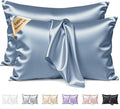 Silk Pillow Cases 2 Pack Standard Size Mulberry Silk Pillowcase Set of 2 for Hair & Skin 26 x 20 Inches 22 Momme Both Sided Grade 6A Silk Soft Breathable Cooling with Hidden Zipper, Grey Blue
