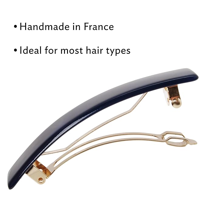 Navy Blue Hair Barrette for Thin Hair, Classic Rectangle French Barrette for Women, Lightweight and Comfortable, Strong Hold, Nacro Ocean | France Luxe
