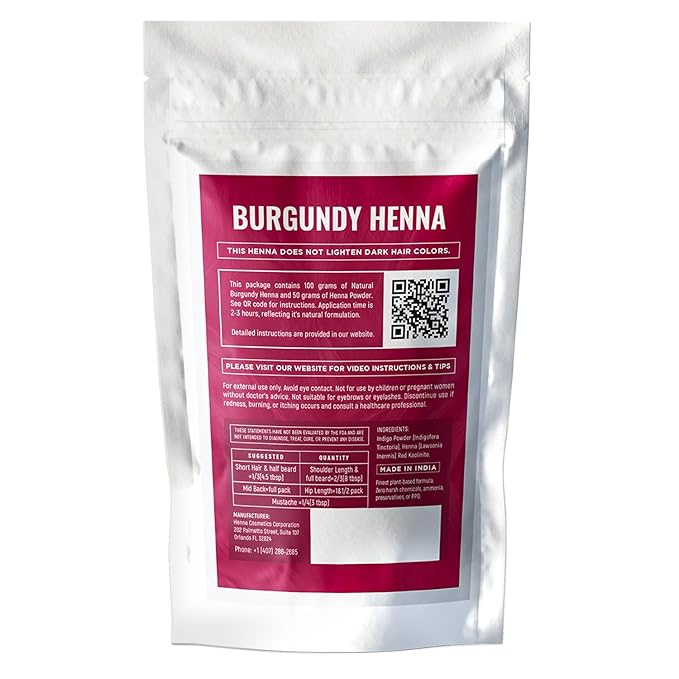 Natural Henna Hair Color Dye, 100% Pure Henna Powder for Hair Growth Organic (Burgundy, 100 Gr + Free 50 Gr.)