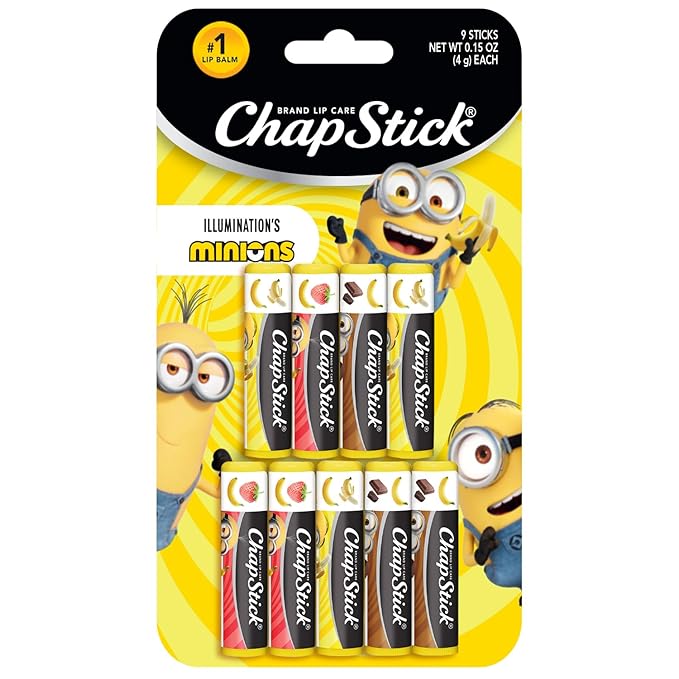 ChapStick Lip Balm, Minions Banana Variety Packs (9 Sticks), Party Favors for Kids, 0.15 Oz Ea