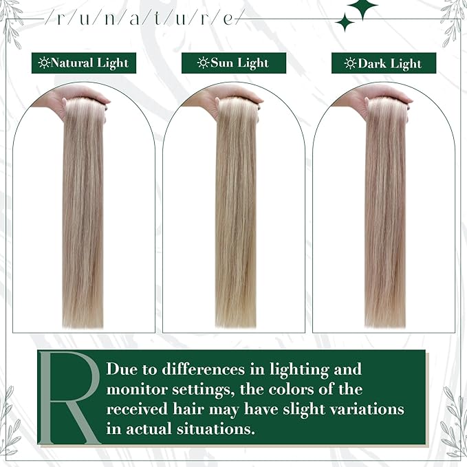 RUNATURE Clip in Hair Extensions Real Human Hair, Blonde Hair Extensions Clip Ins, Remy Human Hair Clip in Extensions, Add Hair volume, 14 Inch 50g 3pcs #19P60 Grey Blonde Highlight Platinum Blonde