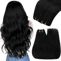 YoungSee 24 inch Black Hair Extensions Weft Sew in Hair Extensions Jet Black Weft Hair Extensions Human Hair Long Straight Remy Hair for Natural Look 100G