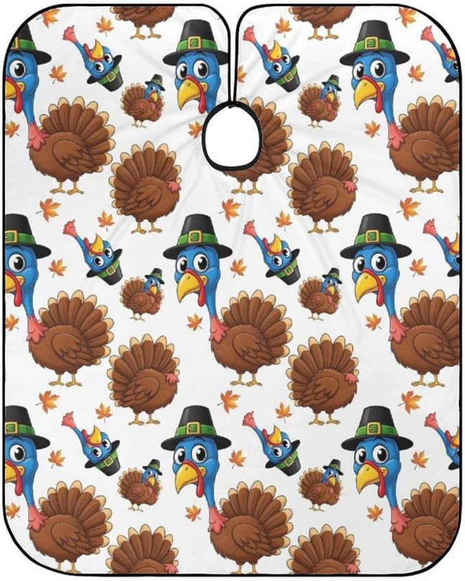 Adjustable Barber Styling Cape, Cartoon Thanksgiving Turkey White Haircut Apron Hairdressing Gown Cover for Hairdressers