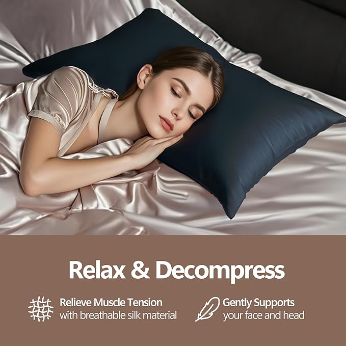 Luxury 6A Mulberry Silk Pillowcase & Silk Pillow Case for Hair & Skin – Anti-Wrinkle, Hidden Zipper – Best Beauty Sleep Solution for Women (Blue, Queen)