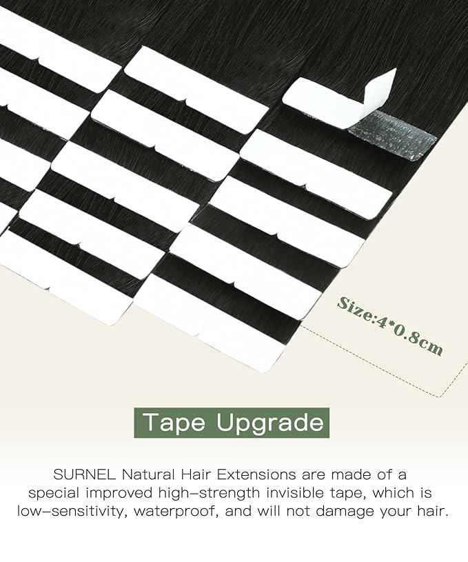 SURNEL Injected Seamless Tape in Hair Extensions 20 Inch Natural Black Invisible Tape in Extensions Human Hair 20Pcs 45g(#1B,20)