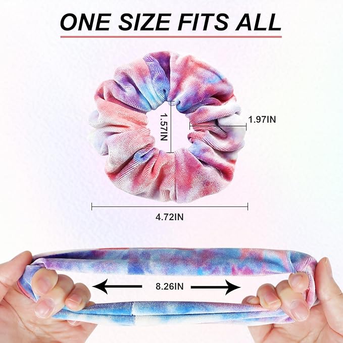Velvet Hair Scrunchies for Girls and Women, Premium Elastic Tie-Dye Scrunchies and Ponytail Holders - 12 Colors
