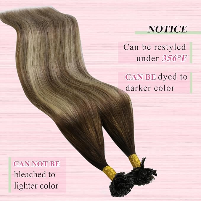 YoungSee Utip Hair Extensions Balayage U Tip Hair Extensions Remy Human Hair Brown Balayage Blonde Straight 18In 50s/50g