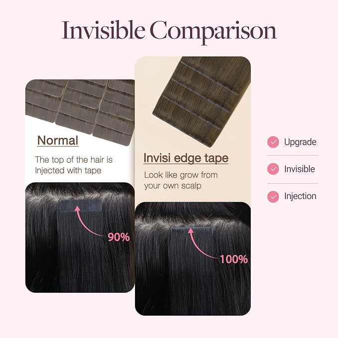 GOO GOO Invisi Edge Wide Tape in Hair Extensions, 3/8/613 Walnut Brown to Ash Brown and Bleach Blonde,4pcs 18inch 20g, Remy Human Hair,Seamless Injected Tape, Natural Look