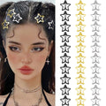 Star Hair Clips 2000s Y2K Snap Hair Barrettes Non Slip Star Hair Accessories Black Gold Silver Metal Hair Clips for Girls Women -30 PCS 1.18"
