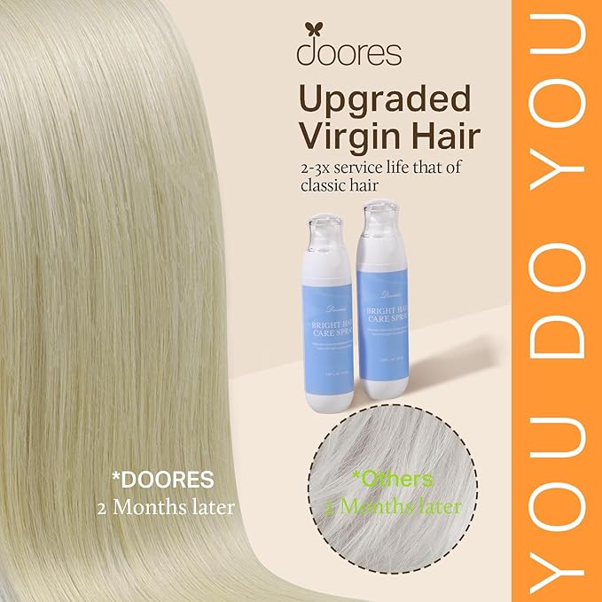 DOORES Clip in Hair Extensions Remy, Ash Blonde Highlighted Platinum Blonde 135g 7pcs 18 Inch, Natural Extensions Real Human Hair Clip ins Straight Thick Weft