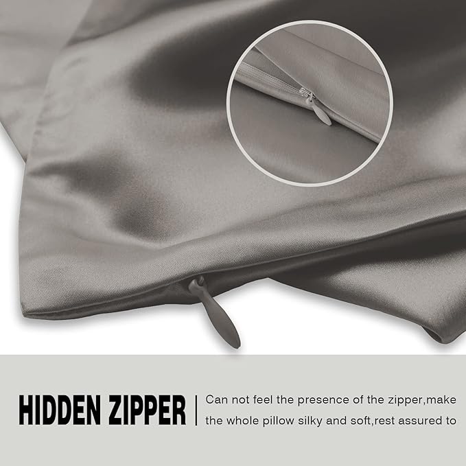 Mulberry Silk Pillowcase for Hair and Skin Pillow Case with Hidden Zipper Soft Breathable Smooth Cooling Silk Pillow Covers for Sleeping (Gray, King（20"X 36"）)