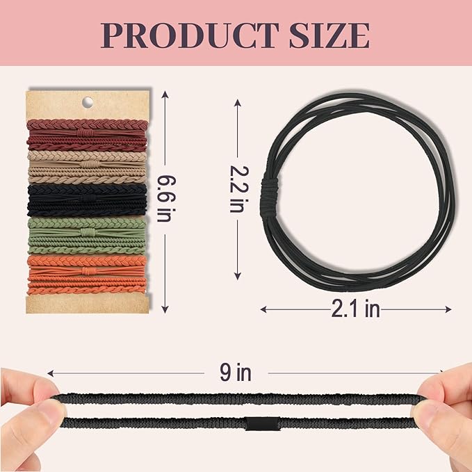 JIIRS 20PCS Boho Hair Ties,Elastic Bracelets,Elastic Hair Ties, Hair Bands For Ponytails,Ponytail Holder for Thick or Thin Hair,Boho Hair Bracelets No-Damage For Daily Life, Sport, Working(Set8)