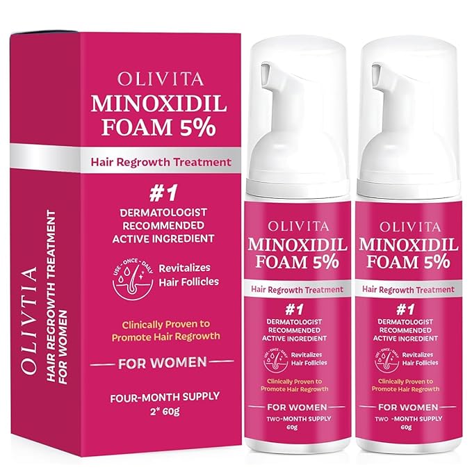 5% Minoxidil Foam for Women Hair Growth: Extra Strength Hair Regrowth Treatment – Revitalize Hair Follicles & Regrow Thicker, Fuller Hair – Hair Loss Solution - 2x60ML