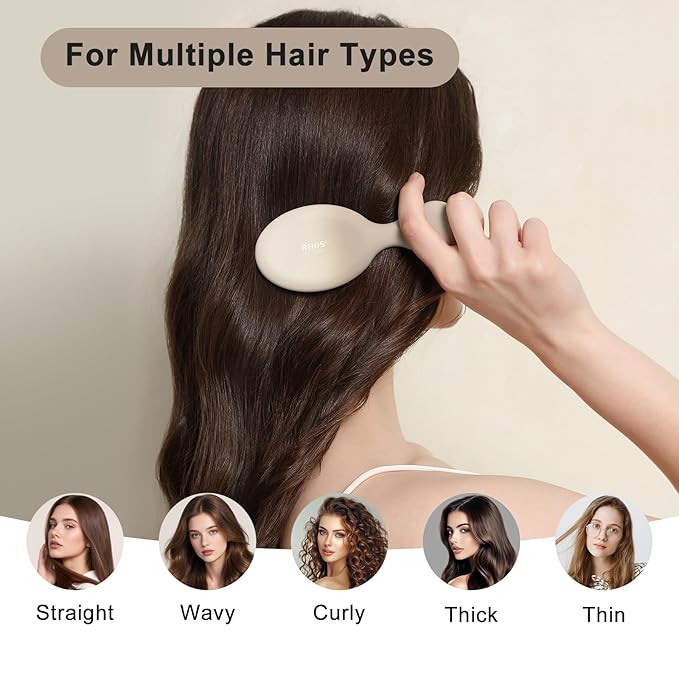 RHOS Mini Hair Brush for Women,Men and Kids, Travel Size Hair Brush for Purse & Pocket, Small Cushion Paddle Brush with Soft Bristles(1 Pack-Beige Gradient)