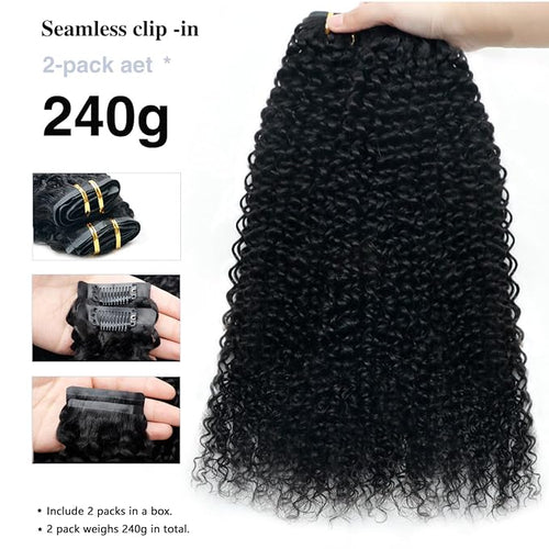 2 Pack 240g Curly Clip in Hair Extensions Real Human Hair 16 Pcs Seamless Clip ins for Women Full Head with PU Skin Weft 15A Remy Human Hair 14inch Natural Black