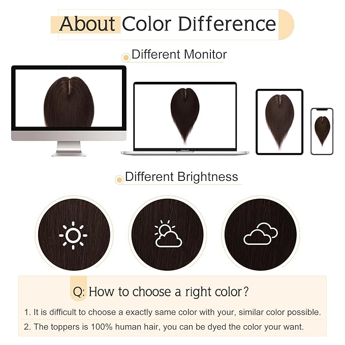 SEGO Human Hair Toppers for Women With Thinning Hair, 7 * 13CM Silk Base 100% Real Human Hair Clip in Top Wiglet Hairpieces -12 Inch No Bangs Dark Brown