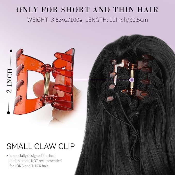 12 Inch Short Ponytail Extension - Soft Curly Pony Tails Hair Extensions, Claw Clip Ponytail Extension, Natural Short Hair Extensions Ponytail, Synthetic Hair Pieces for Women (Color: Black Brown)
