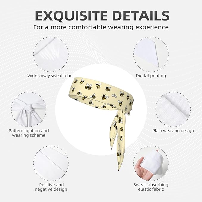Men Women Novelty Sports Sweat Bands Hair Accessories for Sports Workout Shower, Elastic Multi Style Cute Bee Pattern Hair Band Headdress