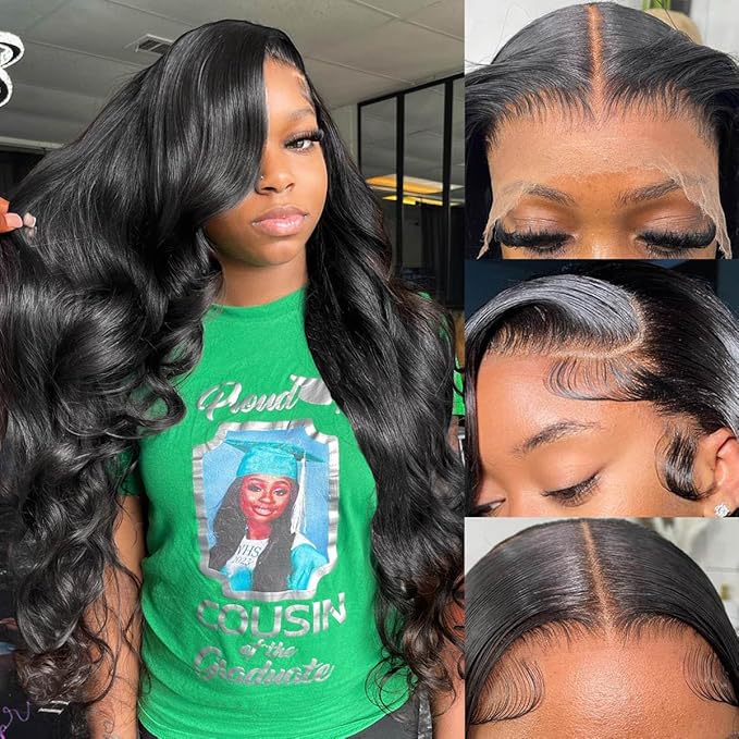 13x6 HD Body Wave Lace Front Wigs Human Hair Pre Plucked HD Transparent Frontal Wigs Human hair for Women 180% Density Brazilian Virgin Wigs Bleached Knots with Baby Hair 28inch