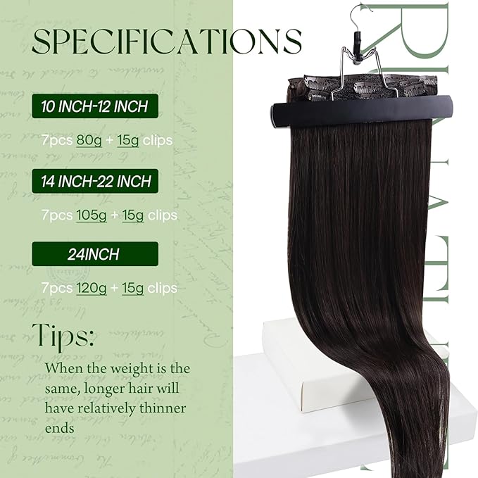 RUNATURE Human Hair Clip in Exensions, Dark Brown Clip in Hair Extensions Real Human Hair for Women, Straight Double Weft Thick Hair Extension 18 Inch 120g 7pcs #2 Dark Brown