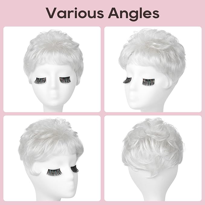 REECHO Hair Topper, Short Wiglet Hair Topper for Women with Thinning Large Coverage Synthetic Top Crown Hairpiece for Women - Silver White