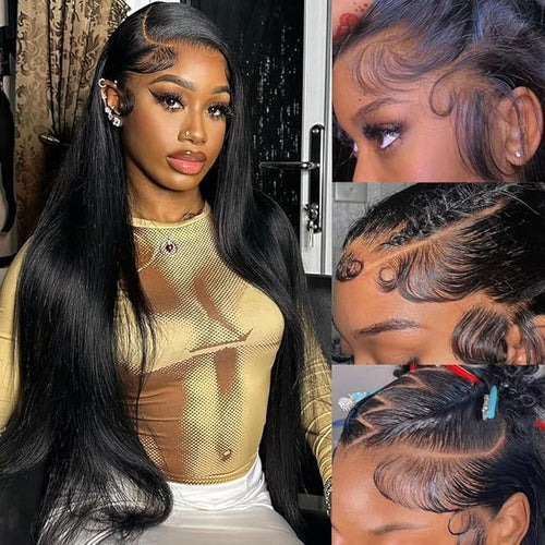 13x6 Lace Front Wigs Human Hair 24 Inch Straight HD Lace Front Wigs for Women 200 Density Pre Plucked Glueless Wigs Human Hair with Baby Hair Natural Color