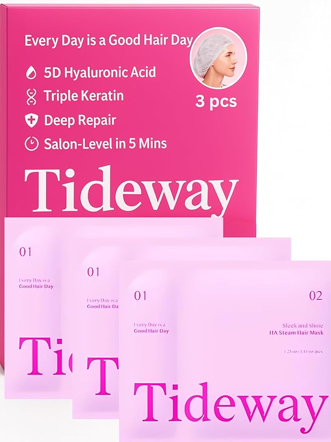 TIDEWAY Self-Heating Steam Hair Mask for Damaged Hair – 5-Minute Cordless Deep Conditioning Treatment with 5D Hyaluronic Acid & Triple Keratin, Salon-Level Repair for Dry, Frizzy Hair