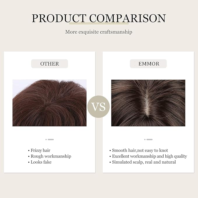 EMMOR Ombre Brown Wigs for Women Long Curly Wigs with Bangs Wave Heat Resistant Synthetic Wigs Soft Natural Looking