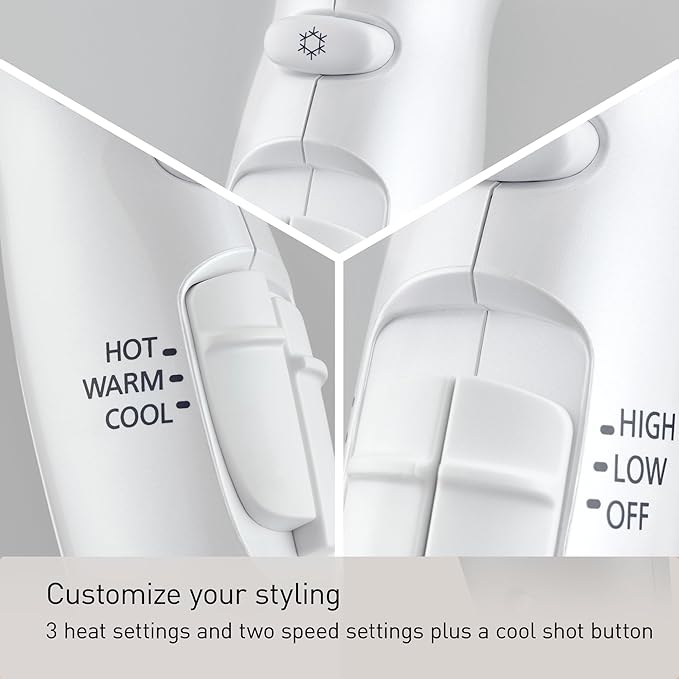Panasonic Nanoe Salon Hair Dryer with Oscillating QuickDry Nozzle, Blow Dryer with Diffuser and Concentrator Attachments, 3 Speed Heat Settings for Easy Styling and Healthy Hair - EH-NA67-W (White)