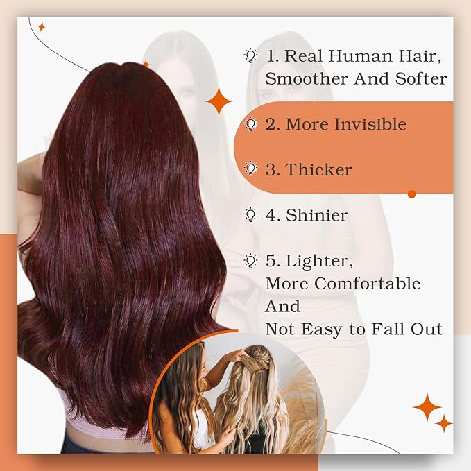 Full Shine Hair Extensions Wine Red 99J Tape in Hair Extensions Human Hair 22Inch Tape in Extensions Invisible Human Hair Extension Burgundy Seamless Skin Weft Hair 50Gram 20Pcs Remy for Women