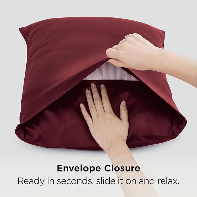 Bedsure Satin Pillowcase for Hair and Skin Standard - Burgundy Silk Pillowcase 2 Pack 20x26 inches - Satin Pillow Cases Set of 2 with Envelope Closure