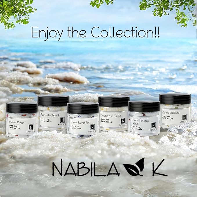 Organic Rose Bath Salts by Nabila K - Dead Sea Salt & Epsom Salt Scrub & Soak - Exfoliates & Hydrates Skin, Botanical Essential Oils - Bubble Bath Accessories for All Skins Types, 2 oz