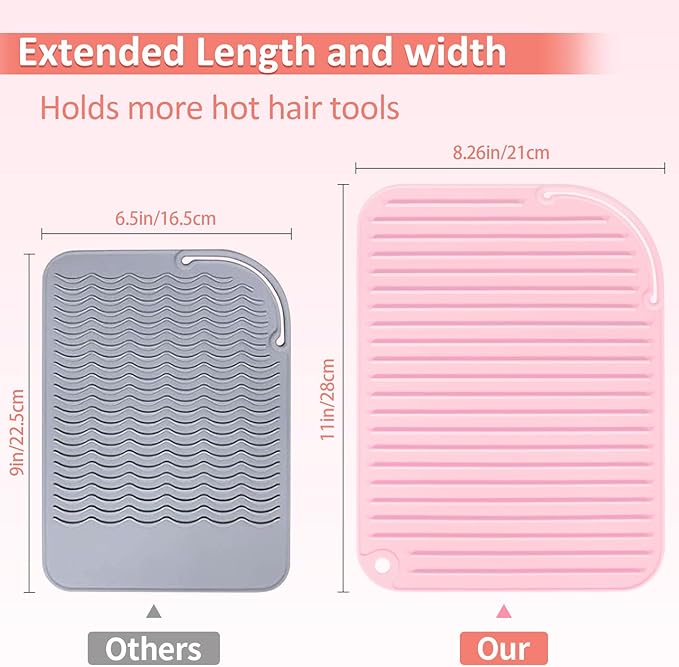 Quccefods 2 Pack Heat Resistant Mat Large Silicone Hot Hair Tools Holder for Curling Irons Flat Iron Hair Styling Tools Mat Portable Vanity Pad