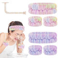 Face Wash Headband and Microfiber Wristband Set - Wrist Towels with Holder for Washing, Absorbent Spa Scrunchies