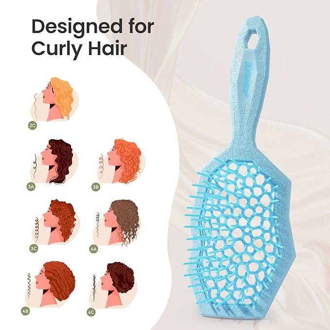 AIMIKE Glacier Detangling Brush, Pain-Free Detangler Brush for Curly Hair Wet & Dry Use, Glide Through Tangles with Ease, Vented Hairbrush for Women's 2c to 4c Curls, Blue