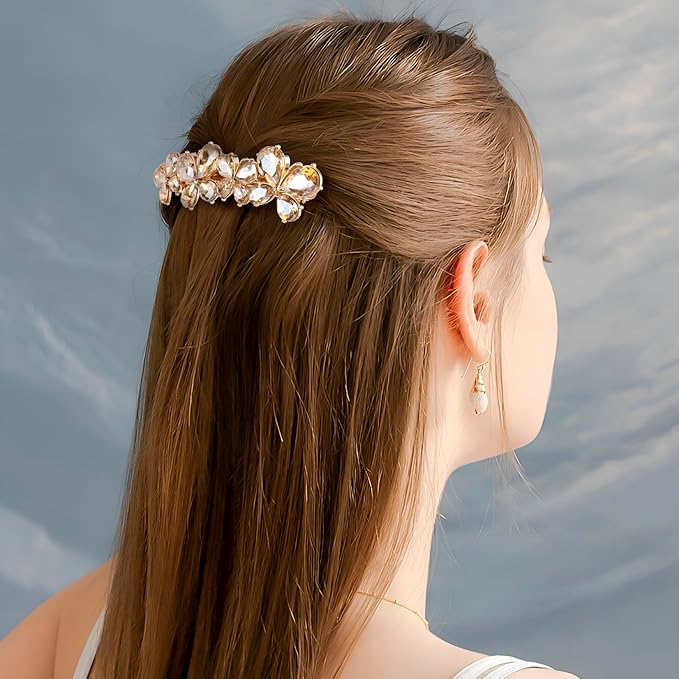Joez Wonderful Rhinestone Hair Clips, Bridal Hair Accessories for Women, Sparkly Crystal Hair Pins, Fancy Hair Barrettes for Wedding, Bride, Long Hair (Champagne Butterfly, 1 Pcs)