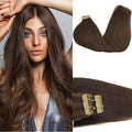 GOO GOO Tape in Hair Extensions Human Hair, 4A Chocolate Brown, 14inch 50g 20pcs, Skin Weft Seamless Invisible, Silky Straight with Thick Ends, Remy Human Hair